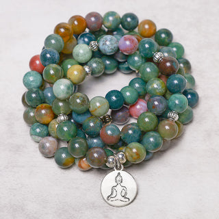 Buddha Gift 108 Mala Beads Indian Agate Lotus OM Buddha Tree of life Positive Calm Bracelet