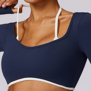 Buddha Gift Solid Color Halter Neck Bra Long Sleeve Crop Tank Top Pants Sports Fitness Gym Yoga Outfits