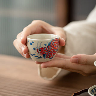 Buddha Gift Koi Fish Arowana Peony Sunflower Ceramic Teacup Kung Fu Tea Cup 60ml
