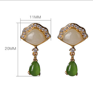 Buddha Gift White Jade Cyan Jade Fan Water Drop Pattern Luck Drop Earrings