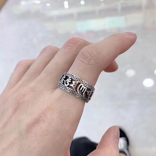 Buddha Gift Vintage Tibet Om Mani Padme Hum Carved Hollow Design Purity Ring