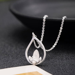 Buddha Gift 925 Sterling Silver Lotus Flower Floral Enlightenment Necklace Pendant
