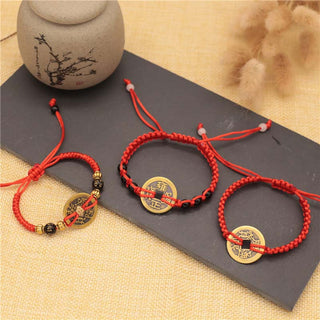 Buddha Gift Copper Coin Fortune Red String Weave Bracelet