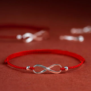 Buddha Gift 925 Sterling Silver Endless Knot Protection Luck Red String Bracelet Anklet