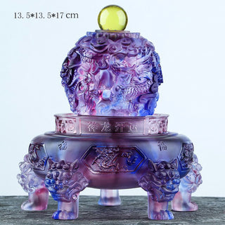 Buddha Gift Feng Shui Auspicious Dragon Handmade Liuli Crystal Rotatable Art Piece Luck Home Office Decoration