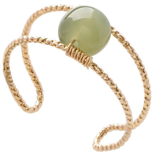 Buddha Gift Round Jade Pearl Bead Double Layer Copper Luck Adjustable Ring