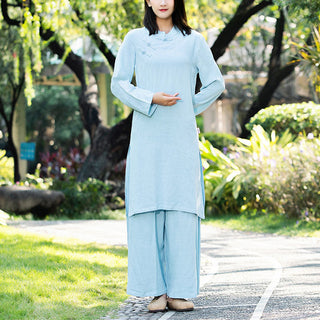 Buddha Gift 2Pcs Plain Long Sleeve Zen Yoga Clothing Meditation Clothing Top Pants Women's Set