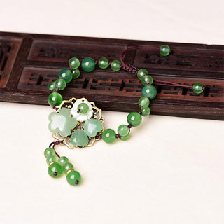 Buddha Gift Natural Green Jade Luck Dangling Flower Bracelet