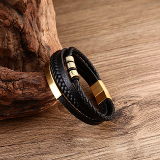 Buddha Gift Leather Multi-Layer Titanium Steel Balance Braided Magnetic Buckle Bracelet