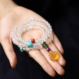 Buddha Gift 108 Mala Beads Moonstone Amber Lotus Turquoise Crystal Healing Bracelet