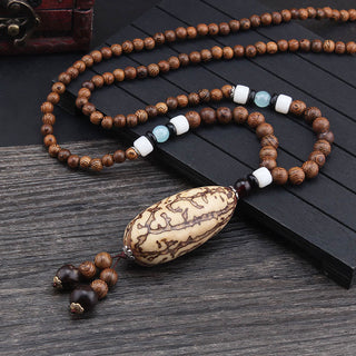 Buddha Gift Tibetan Wenge Wood Bodhi Seed Agate Elephant Protection Necklace Pendant