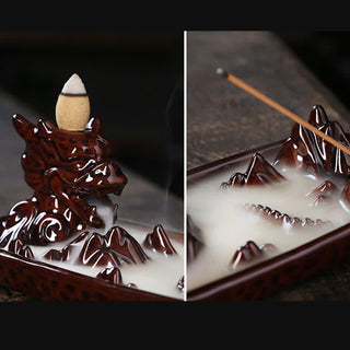 Buddha Gift Dragon Mountain Strength Ceramic Incense Burner Decoration