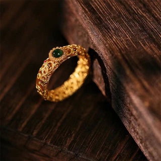 Buddha Gift 925 Sterling Silver Cyan Jade Success Luck Ring