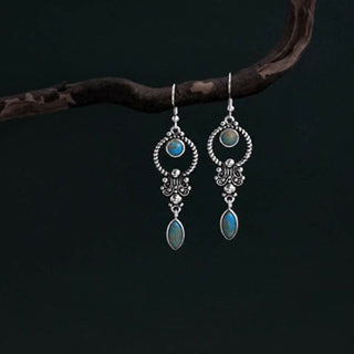Buddha Gift 925 Sterling Silver Vintage Turquoise Waterdrop Pattern Balance Drop Dangle Earrings
