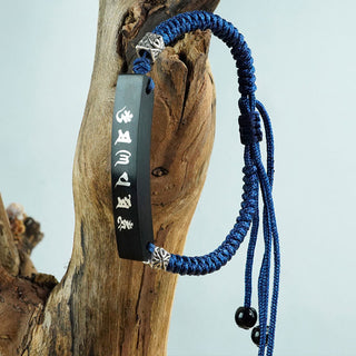 Buddha Gift Buddhism Six True Words Wood Ebony Wood Silver Inlaid Protection Bracelet