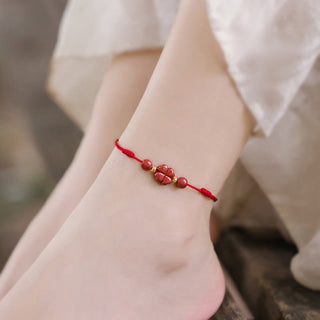 Buddha Gift Four Leaf Clover Cinnabar Blessing Calm String Bracelet Anklet