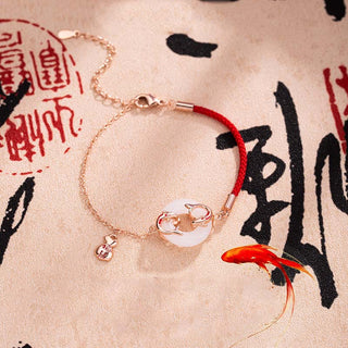 Buddha Gift White Jade Double Koi Fish Peace Buckle Attract Fortune Luck Charm Bracelet