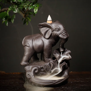 Buddha Gift Tibetan Elephant Purple Clay Backflow Smoke Fountain Peace Healing Incense Burner Decoration