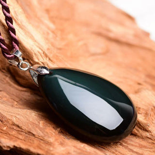 Buddha Gift Gold Sheen Obsidian Black Obsidian Rainbow Obsidian Wealth Water Drop Necklace Pendant