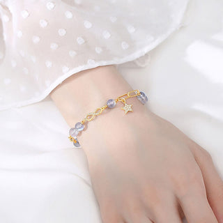 Buddha Gift 14K Gold Plated Natural Strawberry Quartz Moonstone Möbius Loop Eternal Love Star Positive Bracelet