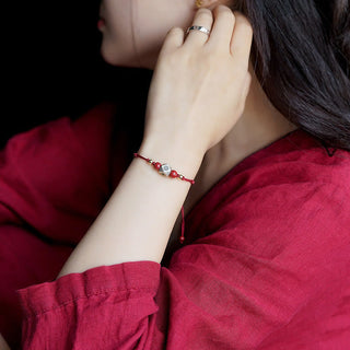 Buddha Gift Handmade 925 Sterling Silver Chinese Zodiac Natal Buddha Cinnabar Calm Braided Bracelet