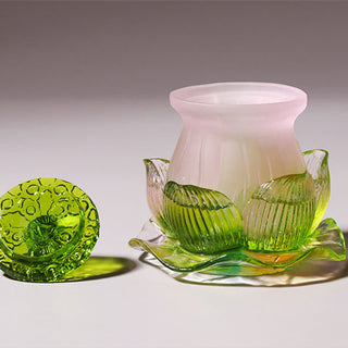 Buddha Gift Feng Shui Lotus Handmade Liuli Crystal Art Piece Home Office Offering Decoration