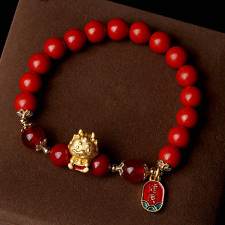 Buddha Gift Year of the Dragon Natural Cinnabar Ingot Protection Bracelet