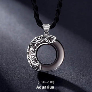 Buddha Gift 12 Constellations of the Zodiac Ice Obsidian Blessing Round Pendant Necklace
