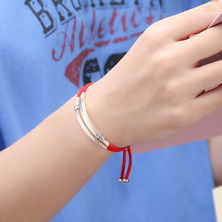 Buddha Gift 925 Sterling Silver Red String Layered Braid Bracelet