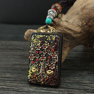 Buddha Gift Tibet God Of Wealth Money Tree Golden Phoenix Thangka Ebony Peace Necklace Pendant