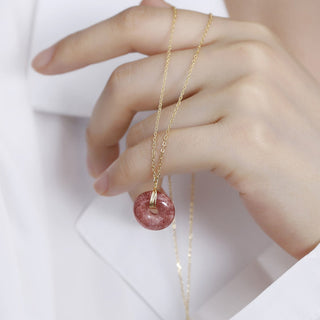 Buddha Gift 925 Sterling Silver Strawberry Quartz Healing Positive Necklace