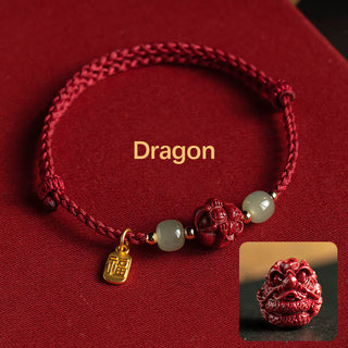 Buddha Gift Natural Cinnabar Chinese Zodiac Hetian Jade Fu Character Luck Rope Bracelet