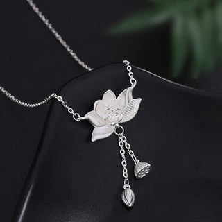 Buddha Gift 999 Sterling Silver Lotus Flower Pod Carved Enlightenment Necklace Pendant