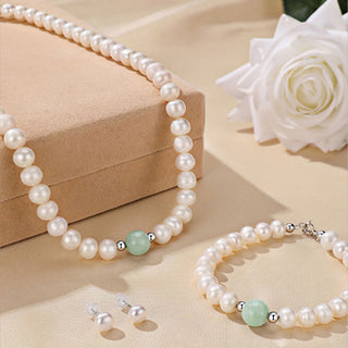 Buddha Gift 925 Sterling Silver Natural Pearl Jade Healing Necklace Bracelet Earrings With Gift Box