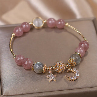 Buddha Gift Strawberry Quartz Moonstone Moon Star Love Bracelet
