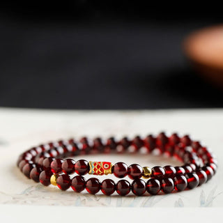 Buddha Gift 999 Gold Koi Fish Natural Garnet Protection Bracelet