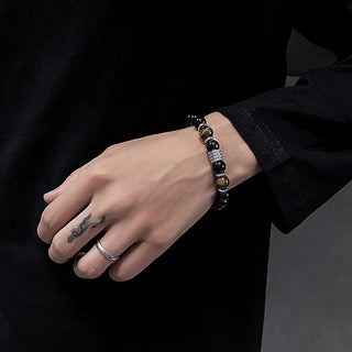 Buddha Gift Natural Black Obsidian Tiger Eye Strength Fulfillment Bracelet
