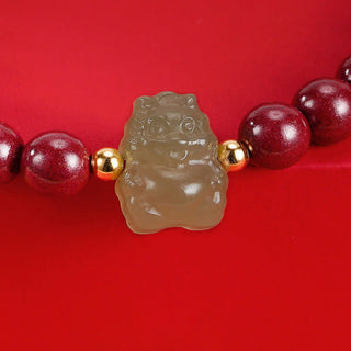 Buddha Gift 925 Sterling Silver Year of the Dragon Natural Cinnabar Hetian Jade Dragon Fu Character Ruyi As One Wishes Charm Blessing Bracelet (Extra 30% Off | USE CODE: FS30)