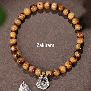 Buddha Gift 925 Sterling Silver Natural Golden Sea Willow Zakiram Goddess of Wealth Lucky fortune Fu Character Success Bracelet
