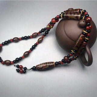 Buddha Gift Nine-Eye Dzi Bead Red Agate Wealth Health Necklace