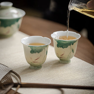 Buddha Gift Koi Fish Lotus Leaf Pattern Ceramic Teacup Kung Fu Tea Cup 65ml