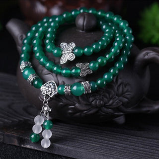 Buddha Gift Natural Green Agate Butterfly Support Bracelet