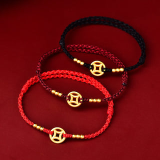 Buddha Gift Copper Coin Strength Braided String Bracelet Anklet