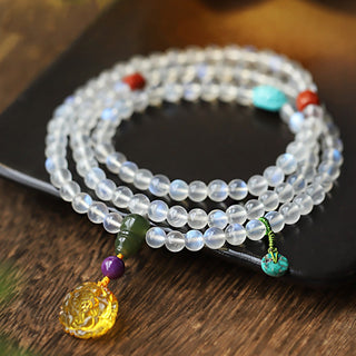Buddha Gift 108 Mala Beads Moonstone Amber Lotus Turquoise Crystal Healing Bracelet