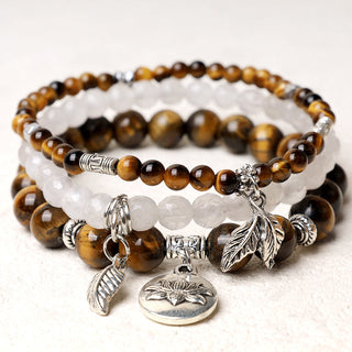 Buddha Gift 3PCS Natural Quartz Crystal Beaded Healing Energy Lotus Bracelet