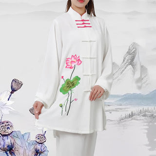 Buddha Gift Lotus Flower Leaf Pattern Tai Chi Meditation Prayer Spiritual Zen Practice Clothing Women's Set