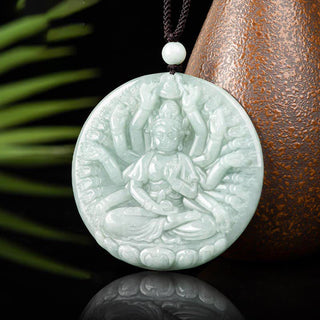 Buddha Gift Thousand-Hand Kwan Yin Avalokitesvara Jade Blessing String Necklace Pendant
