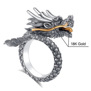 Buddha Gift 925 Sterling Silver Vintage Dragon Design Protection Strength Adjustable Ring