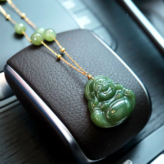 Buddha Gift Laughing Buddha Hetian Jade Luck Necklace Bead Chain Pendant