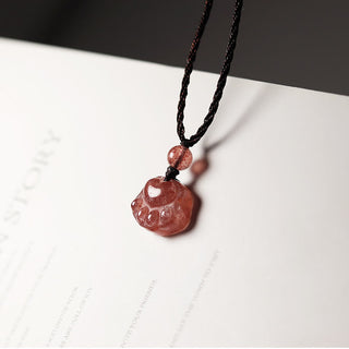 Buddha Gift Strawberry Quartz Lovely Cat Paw Claw Healing Necklace Pendant